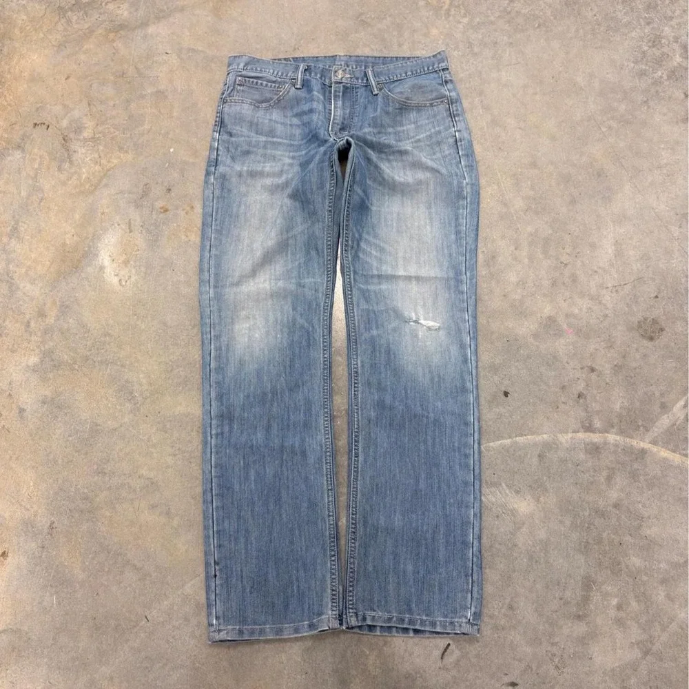 Levis 511 Slim Fit Light Wash Distressed Jeans Mens W33 L32 Blue Y2K Denim